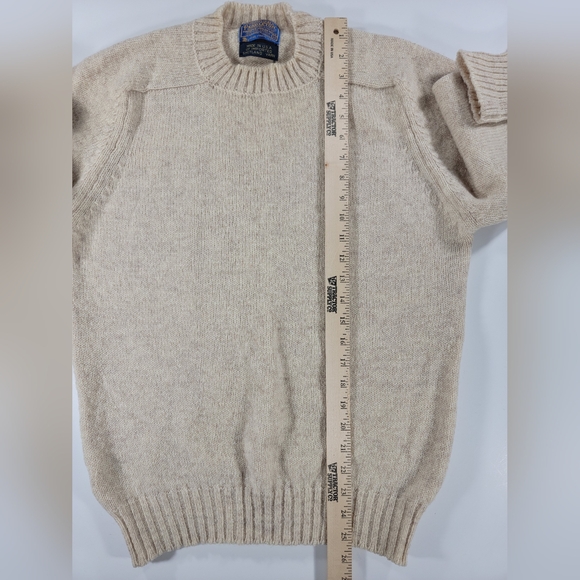 Vintage 70s Pendleton Sweater Mens Medium Biege 100% Shetland Wool Crewneck USA - Picture 7 of 9